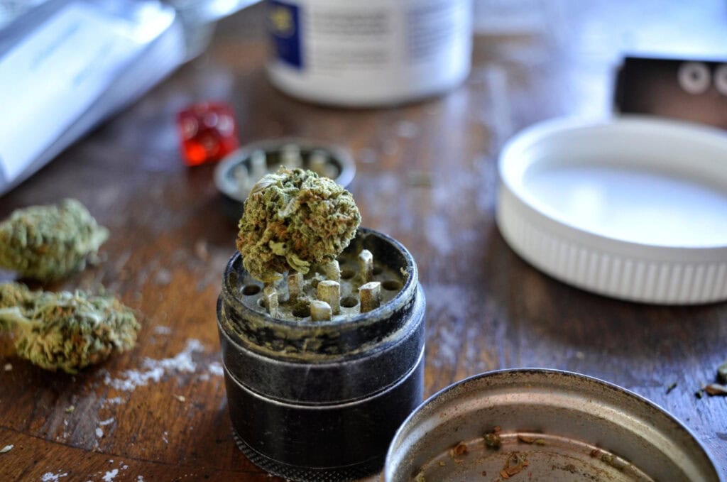 cannabis grinder on table